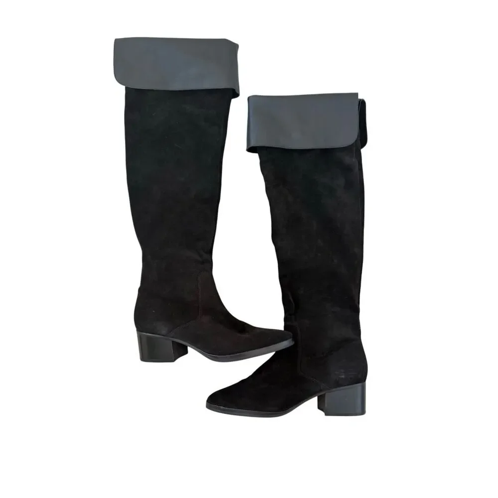 Via Spiga Womens Black Suede Block Heel Sophies Over The Knee Boots Size 8.5